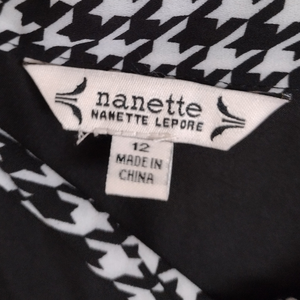 Nanette Lepore NWT black white houndstooth print tiered dress size 12 - Picture 5 of 13